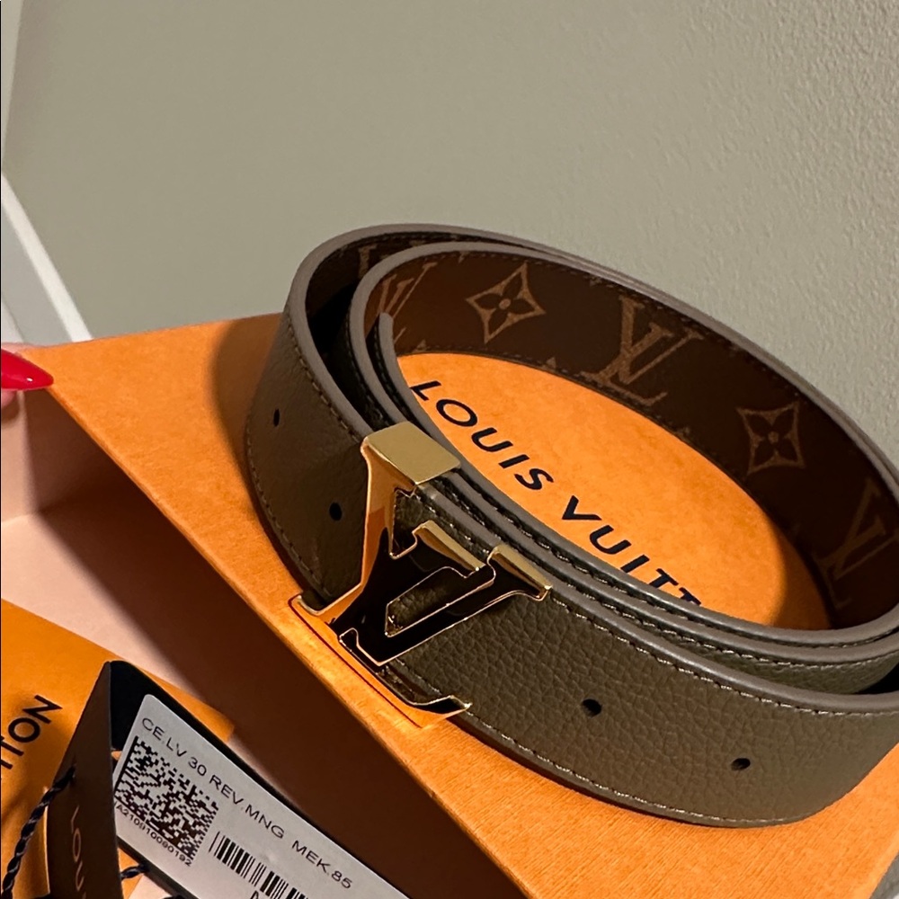 Louis Vuitton Khaki Belt with Gold Logo - reversible - Picture 6 of 6